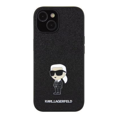 Apple iPhone 15 Kılıf Karl Lagerfeld İkonik Fixed Glitter Metal Logo Orjinal Lisanslı Kapak Siyah