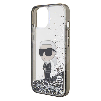 Apple iPhone 15 Kılıf Karl Lagerfeld İkonik Sıvılı Glitter Orjinal Lisanslı Kapak Renksiz