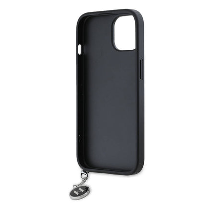 Apple iPhone 15 Kılıf Karl Lagerfeld Orjinal Lisanslı Anahtarlıklı Taşlı KL Yazılı Saffiano Rhinestones Kapak Pembe