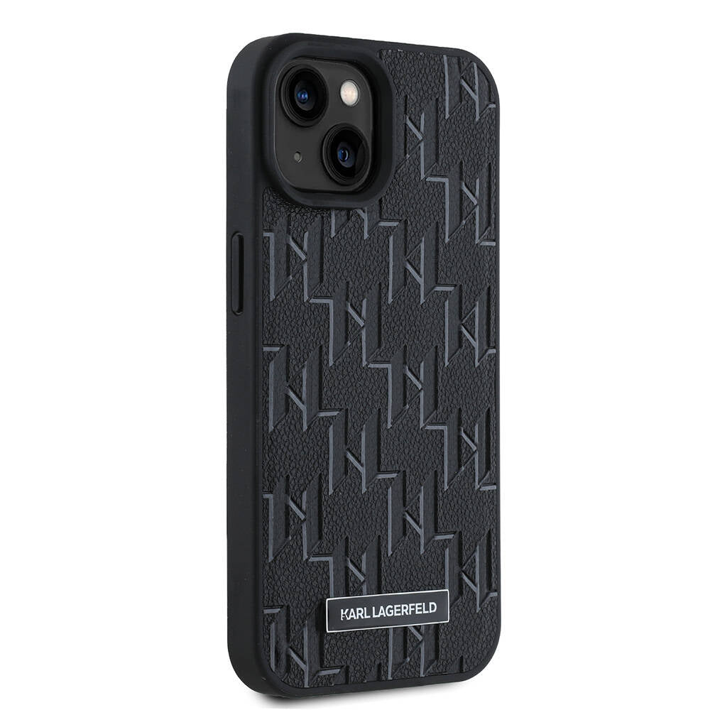 Apple iPhone 15 Kılıf Karl Lagerfeld Orjinal Lisanslı M-safe Şarj Özellikli KL Yazılı Hot Stamp Kapak Siyah