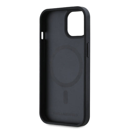 Apple iPhone 15 Kılıf Karl Lagerfeld Orjinal Lisanslı M-safe Şarj Özellikli KL Yazılı Hot Stamp Kapak Krem