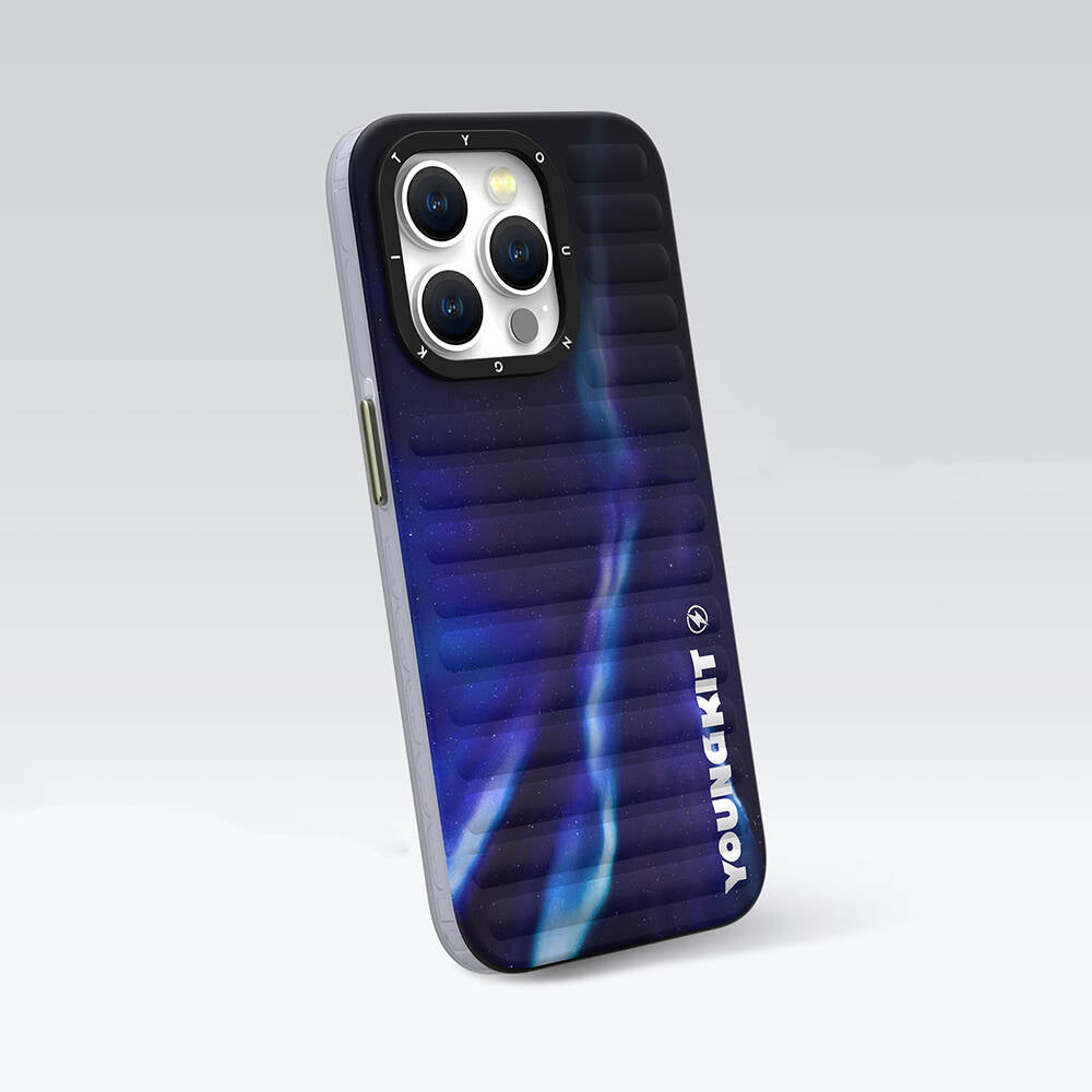 Apple iPhone 15 Kılıf Kuzey Işıkları Desenli Youngkit Aurora Serisi Kapak Yeşil