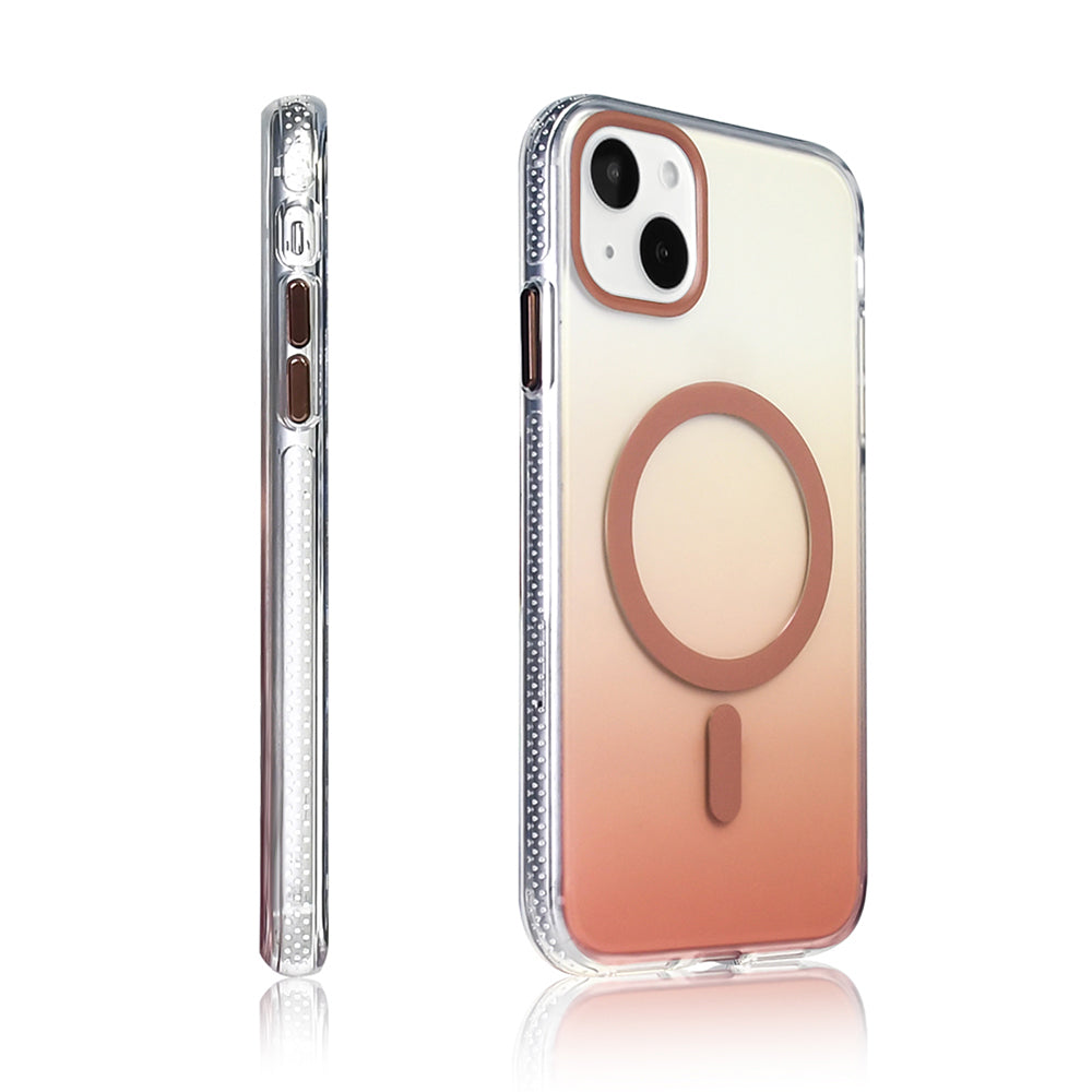 Apple iPhone 15 Kılıf M-safe Şarj Özellikli Transparan Renk Geçişli Zore Toros Kapak Rose Pembe