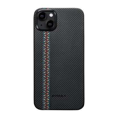 Apple iPhone 15 Kılıf M-safe Şarj Özellikli 600D Aramid Fiber Pitaka Tactile Woven Orchestra Serisi Rhapsody Kapak Siyah