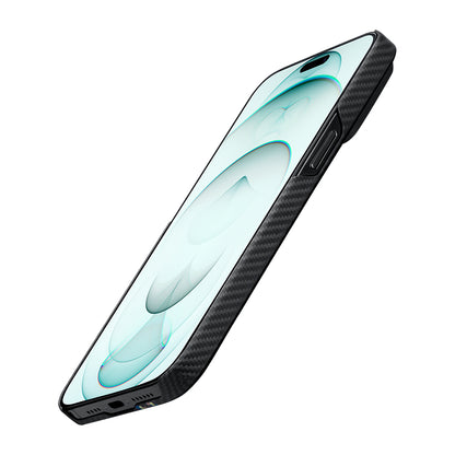 Apple iPhone 15 Kılıf M-safe Şarj Özellikli 600D Aramid Fiber Pitaka Tactile Woven Orchestra Serisi Rhapsody Kapak Siyah