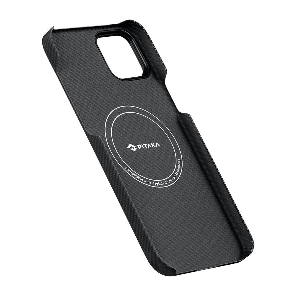 Apple iPhone 15 Kılıf M-safe Şarj Özellikli 600D Aramid Fiber Pitaka Tactile Woven Orchestra Serisi Rhapsody Kapak Siyah