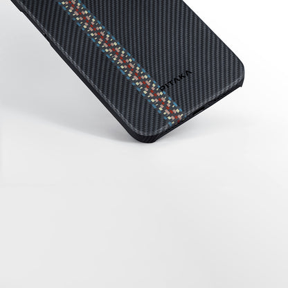 Apple iPhone 15 Kılıf M-safe Şarj Özellikli 600D Aramid Fiber Pitaka Tactile Woven Orchestra Serisi Rhapsody Kapak Siyah