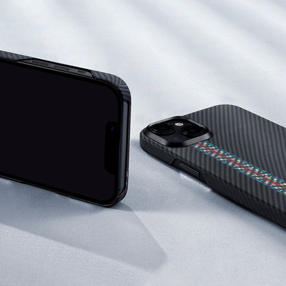 Apple iPhone 15 Kılıf M-safe Şarj Özellikli 600D Aramid Fiber Pitaka Tactile Woven Orchestra Serisi Rhapsody Kapak Siyah