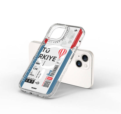 Apple iPhone 15 Kılıf M-safe Şarj Özellikli Bilet Desenli Wiwu Turkey B Serisi Kapak Mavi