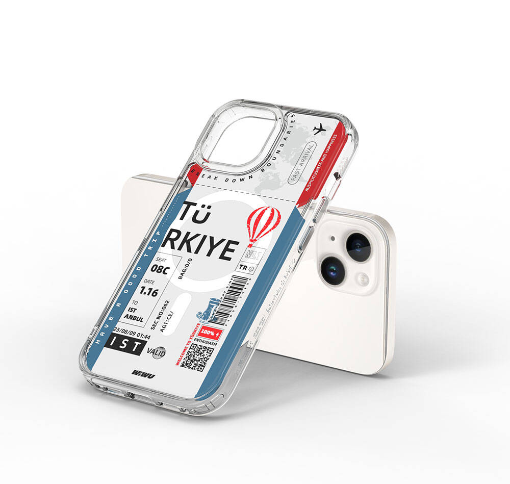 Apple iPhone 15 Kılıf M-safe Şarj Özellikli Bilet Desenli Wiwu Turkey B Serisi Kapak Pembe