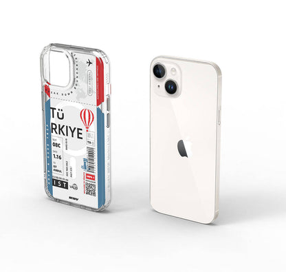 Apple iPhone 15 Kılıf M-safe Şarj Özellikli Bilet Desenli Wiwu Turkey B Serisi Kapak Mavi