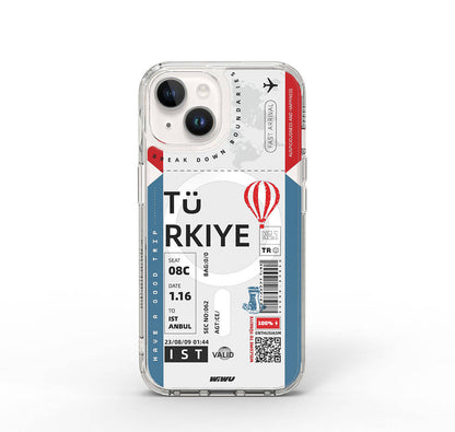 Apple iPhone 15 Kılıf M-safe Şarj Özellikli Bilet Desenli Wiwu Turkey B Serisi Kapak Mavi