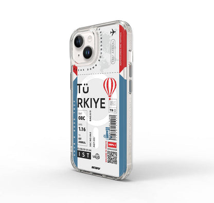 Apple iPhone 15 Kılıf M-safe Şarj Özellikli Bilet Desenli Wiwu Turkey B Serisi Kapak Mavi