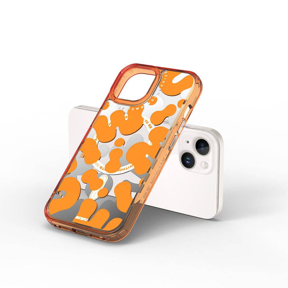 Apple iPhone 15 Kılıf M-safe Şarj Özellikli Boya Desenli Wiwu Fluorescent G Serisi Kapak Sarı