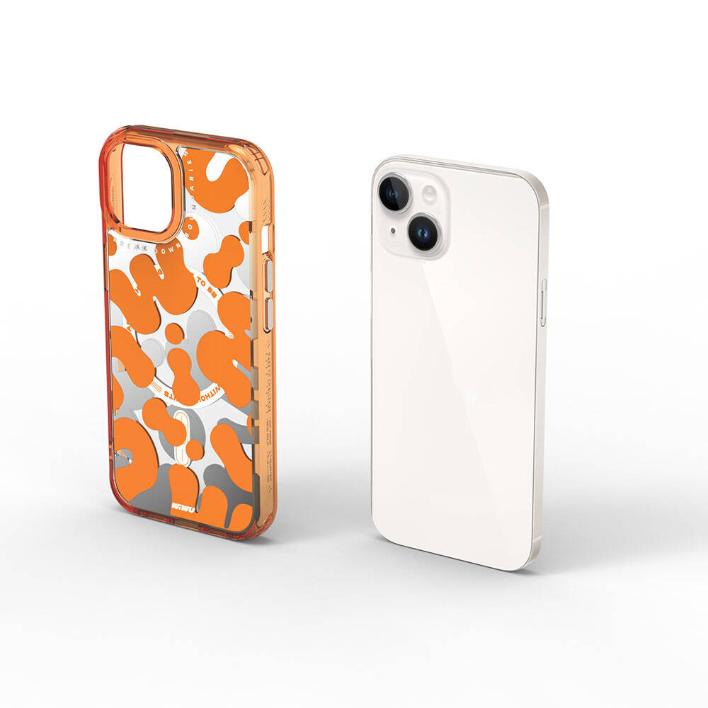 Apple iPhone 15 Kılıf M-safe Şarj Özellikli Boya Desenli Wiwu Fluorescent G Serisi Kapak Sarı