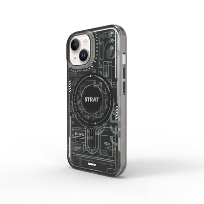 Apple iPhone 15 Kılıf M-safe Şarj Özellikli Desenli Wiwu Mecha Circuit H Serisi Kapak Siyah