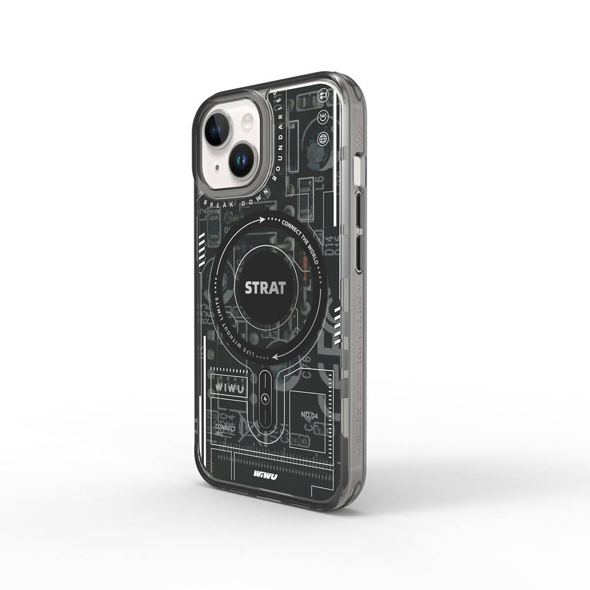 Apple iPhone 15 Kılıf M-safe Şarj Özellikli Desenli Wiwu Mecha Circuit H Serisi Kapak Gri