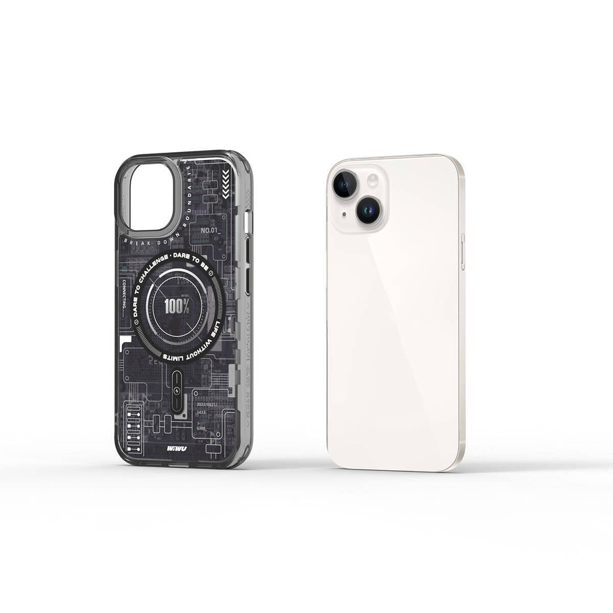 Apple iPhone 15 Kılıf M-safe Şarj Özellikli Desenli Wiwu Mecha Circuit H Serisi Kapak Siyah