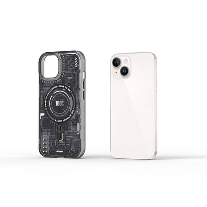 Apple iPhone 15 Kılıf M-safe Şarj Özellikli Desenli Wiwu Mecha Circuit H Serisi Kapak Gri