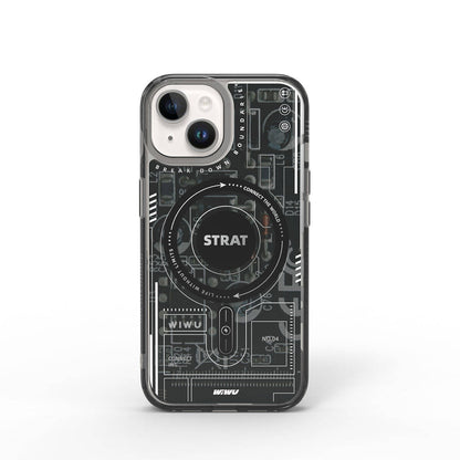 Apple iPhone 15 Kılıf M-safe Şarj Özellikli Desenli Wiwu Mecha Circuit H Serisi Kapak Siyah