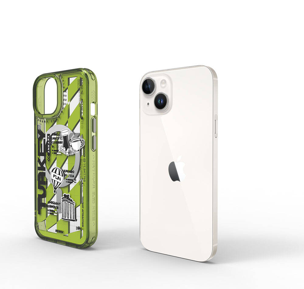 Apple iPhone 15 Kılıf M-safe Şarj Özellikli Desenli Wiwu Turkey A Serisi Kapak Yeşil