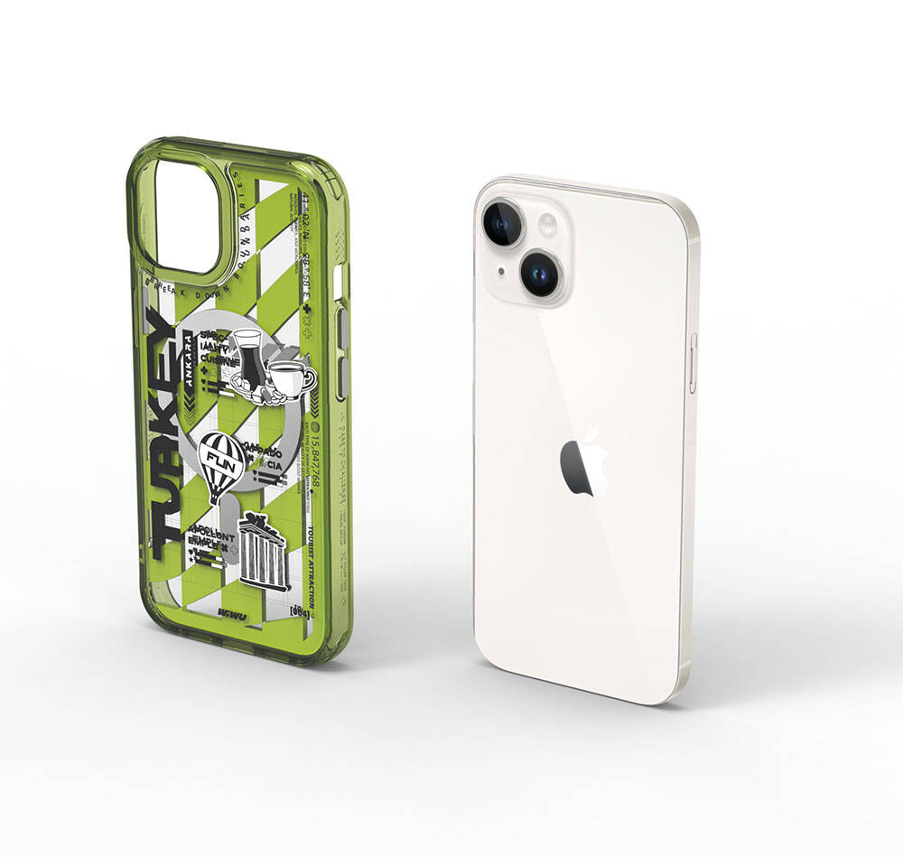 Apple iPhone 15 Kılıf M-safe Şarj Özellikli Desenli Wiwu Turkey A Serisi Kapak Yeşil