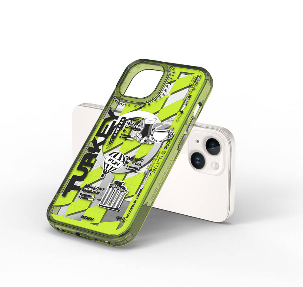 Apple iPhone 15 Kılıf M-safe Şarj Özellikli Desenli Wiwu Turkey A Serisi Kapak Yeşil