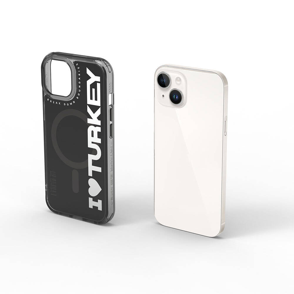 Apple iPhone 15 Kılıf M-safe Şarj Özellikli I Love Turkey Yazı Desenli Wiwu Turkey E Serisi Kapak Yeşil