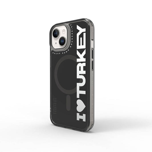 Apple iPhone 15 Kılıf M-safe Şarj Özellikli I Love Turkey Yazı Desenli Wiwu Turkey E Serisi Kapak Yeşil