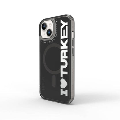 Apple iPhone 15 Kılıf M-safe Şarj Özellikli I Love Turkey Yazı Desenli Wiwu Turkey E Serisi Kapak Turuncu