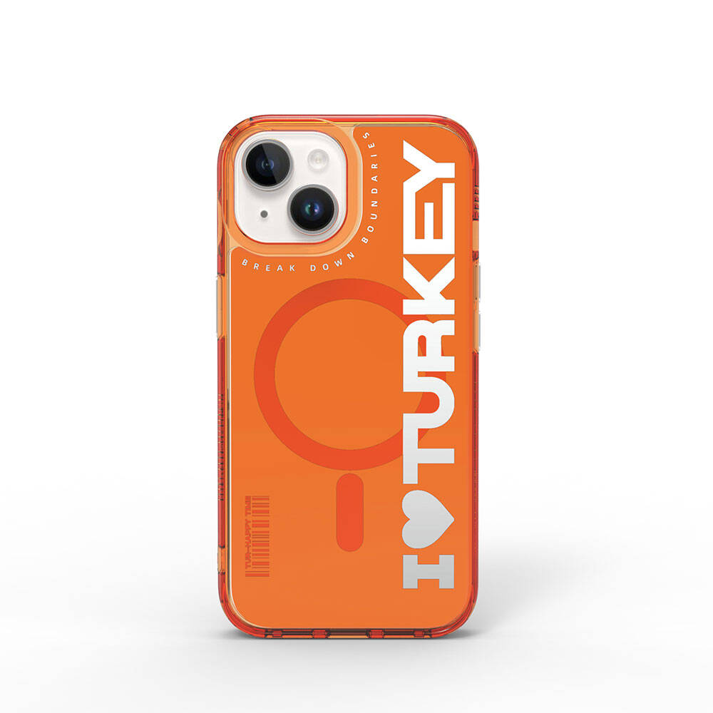 Apple iPhone 15 Kılıf M-safe Şarj Özellikli I Love Turkey Yazı Desenli Wiwu Turkey E Serisi Kapak Yeşil