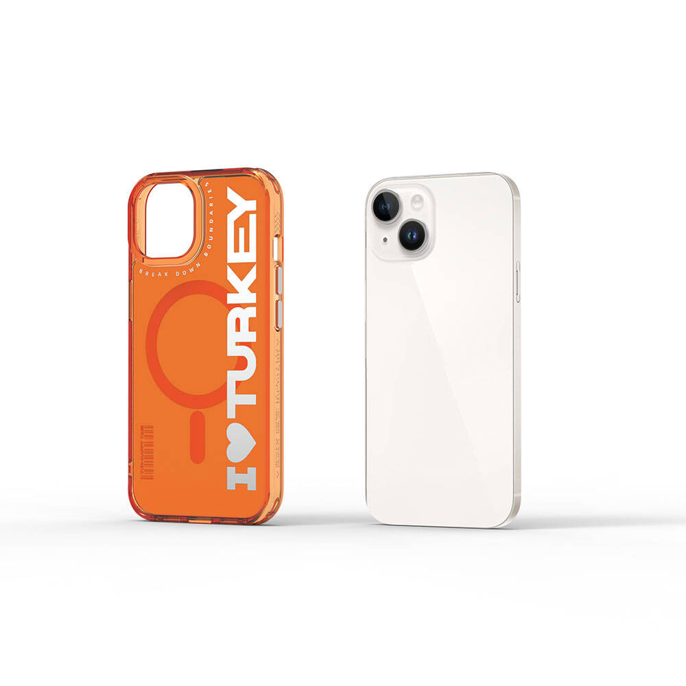 Apple iPhone 15 Kılıf M-safe Şarj Özellikli I Love Turkey Yazı Desenli Wiwu Turkey E Serisi Kapak Yeşil