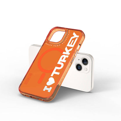 Apple iPhone 15 Kılıf M-safe Şarj Özellikli I Love Turkey Yazı Desenli Wiwu Turkey E Serisi Kapak Yeşil