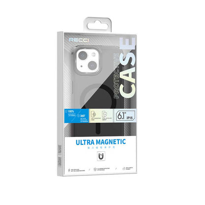 Apple iPhone 15 Kılıf M-safe Şarj Özellikli Saydam Arka Yüzey Recci Crystal Color Serisi Kapak Mavi