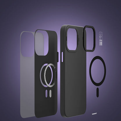 Apple iPhone 15 Kılıf M-safe Şarj Özellikli Standlı YoungKit Hermit Bracket Serisi Kapak Mavi