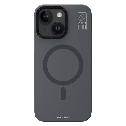 Apple iPhone 15 Kılıf M-safe Şarj Özellikli Standlı YoungKit Hermit Bracket Serisi Kapak Gri