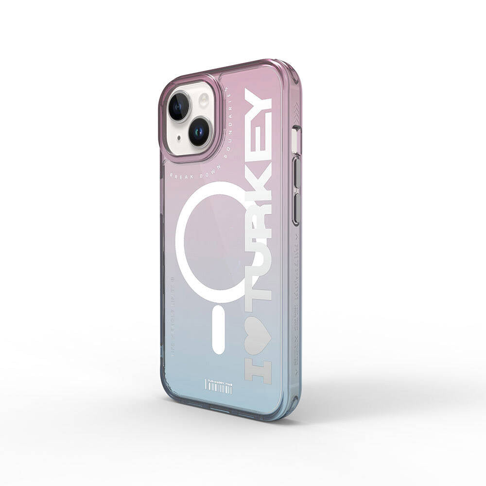 Apple iPhone 15 Kılıf M-safe Şarj Özellikli Transparan Renk Geçişli Wiwu Turkey C Serisi Kapak Mavi