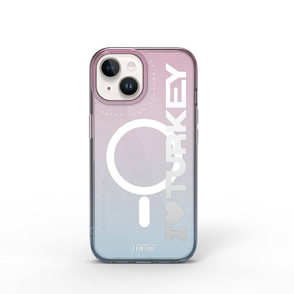 Apple iPhone 15 Kılıf M-safe Şarj Özellikli Transparan Renk Geçişli Wiwu Turkey C Serisi Kapak Mavi