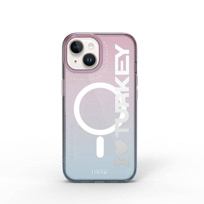 Apple iPhone 15 Kılıf M-safe Şarj Özellikli Transparan Renk Geçişli Wiwu Turkey C Serisi Kapak Mavi