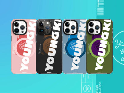 Apple iPhone 15 Kılıf M-safe Şarj Özellikli Youngkit Binfen Serisi Yazı Temalı Kapak Pembe