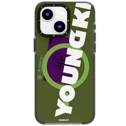 Apple iPhone 15 Kılıf M-safe Şarj Özellikli Youngkit Binfen Serisi Yazı Temalı Kapak Yeşil