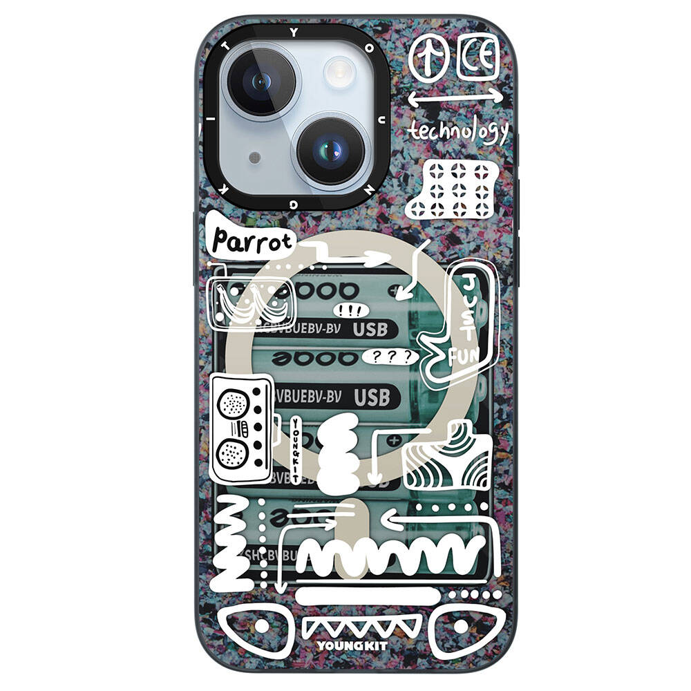 Apple iPhone 15 Kılıf M-safe Şarj Özellikli Youngkit Dark Matter Serisi Kapak Siyah