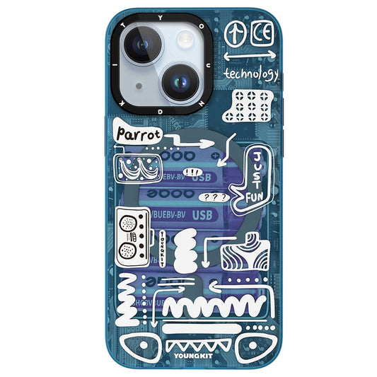 Apple iPhone 15 Kılıf M-safe Şarj Özellikli Youngkit Dark Matter Serisi Kapak Mavi