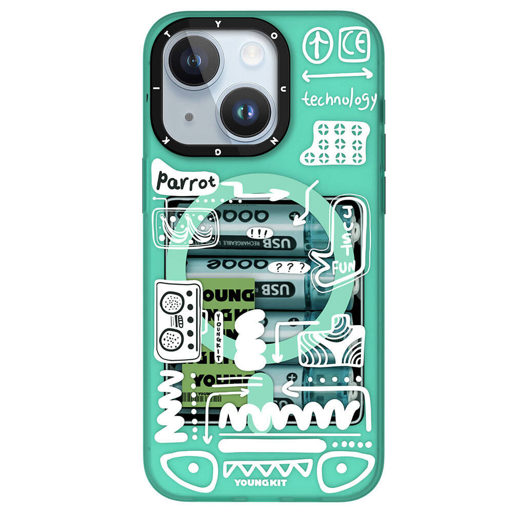 Apple iPhone 15 Kılıf M-safe Şarj Özellikli Youngkit Dark Matter Serisi Kapak Turkuaz