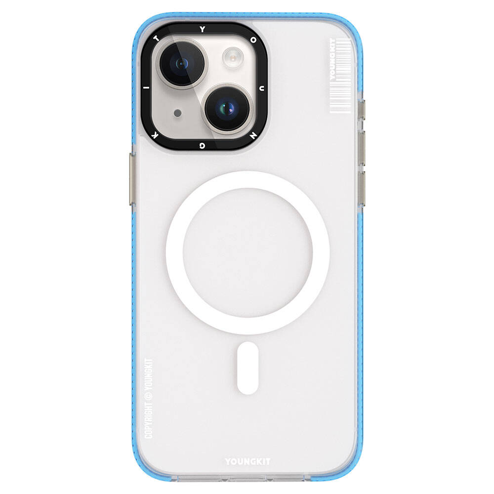 Apple iPhone 15 Kılıf M-safe Şarj Özellikli Youngkit Jiansha Serisi Kapak Mavi