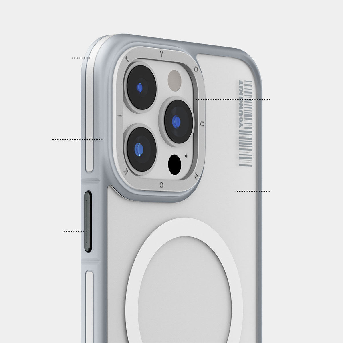 Apple iPhone 15 Kılıf M-safe Şarj Özellikli Youngkit Rock Sand Serisi Kapak Gri