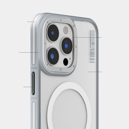 Apple iPhone 15 Kılıf M-safe Şarj Özellikli Youngkit Rock Sand Serisi Kapak Gri