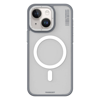 Apple iPhone 15 Kılıf M-safe Şarj Özellikli Youngkit Rock Sand Serisi Kapak Gri