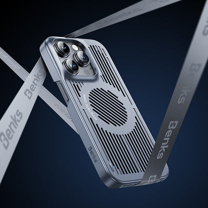 Apple iPhone 15 Kılıf M-safe Şarj ve Soğutucu Özellikli Benks Biliz Kapak Gri