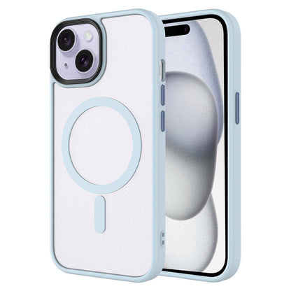 Apple iPhone 15 Kılıf Mat Arka Yüzey Wireless Şarj Özellikli Zore Flet M-safe Kapak Mavi